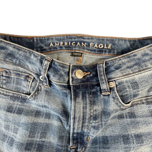 American Eagle Jeans Women 0 Blue Plaid Skinny Mid Rise Stretch (W22 L27) - Picture 11 of 15